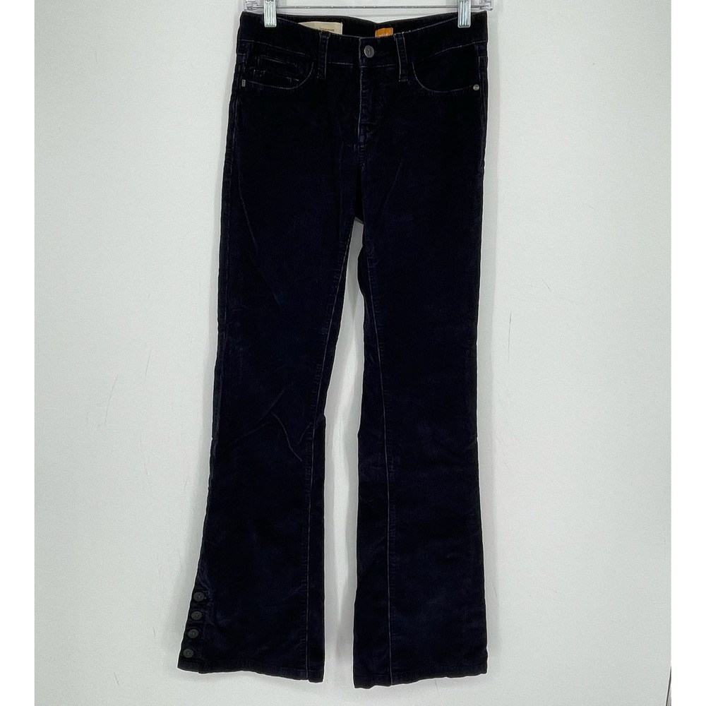 Pilcro Women's Navy Blue Corduroy Stretch Button Hem Boho Flare Pants Size 26